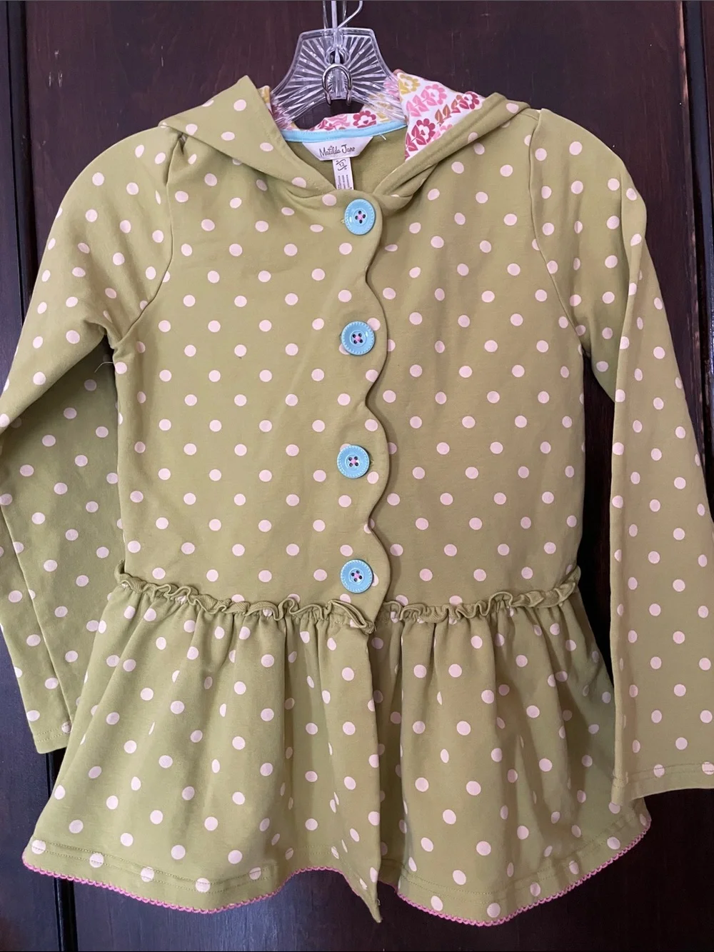 Matilda Jane Polka Dot Hooded Peplum Jacket - Green Pink Dots girls 12
